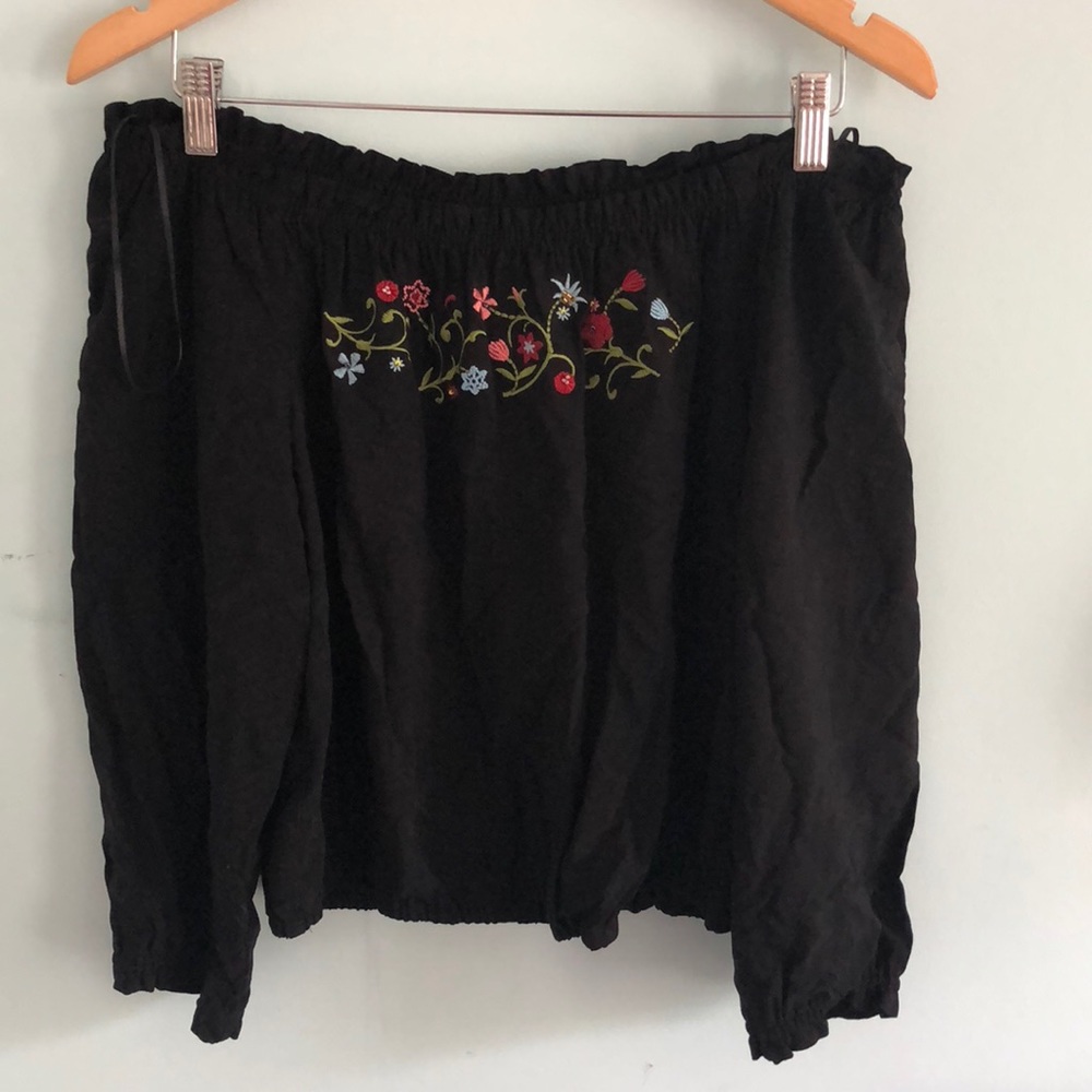 cropped embroidered off the shoulder top